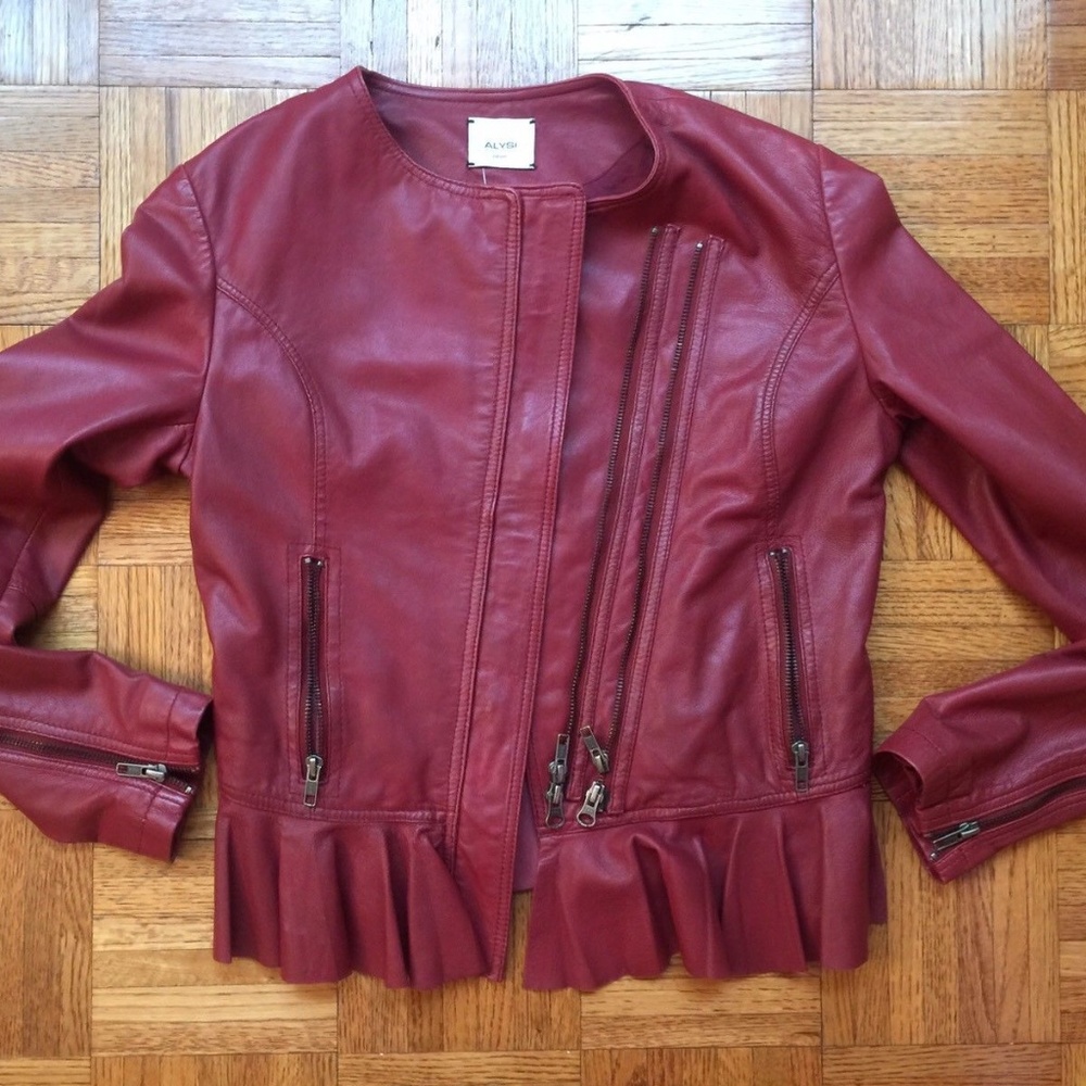 ALYSI  NEW DISTRESSED LEATHER Peplum Jacket 4